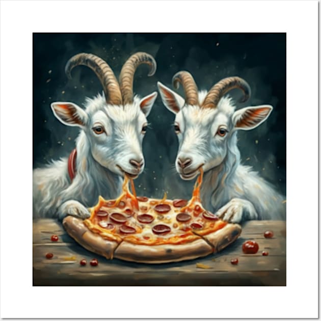 Funny goats eating a pizza gift ideas Wall Art by WeLoveAnimals